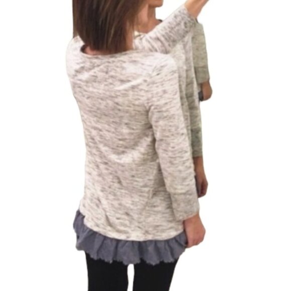 Anthropologie  Saturday Sunday Elora heathered grey 3/4 sleeve w/ruffle blue hem - Picture 3 of 15